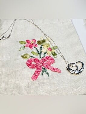 Tiffany & Co Sterling Silver Double Heart Peretti Necklace .925 Silver